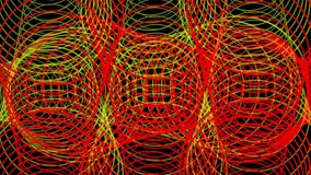 Luminous tunnels, consisting of red and yellow circles, rotate in three-dimensional space. Animated background and club video. Endless cycle. The loop