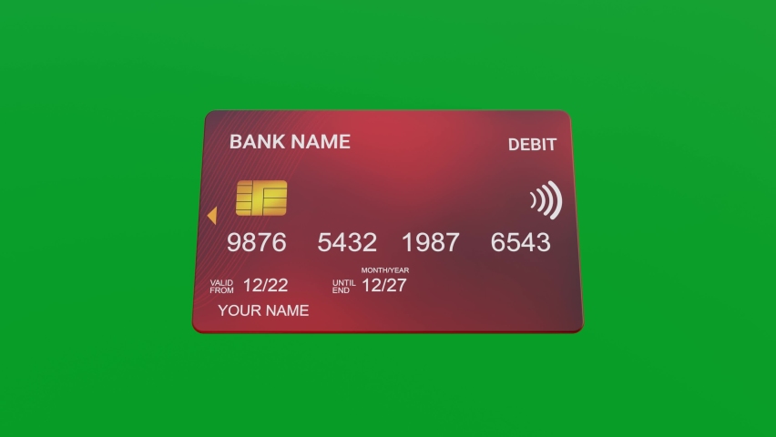 3D spinning and flying virtual DEBIT bank card, Business financial graphics animation on clean and minimal background, seamless visualization loop, DEBIT ATM card rotating on green screen Royalty-Free Stock Footage #1097910603