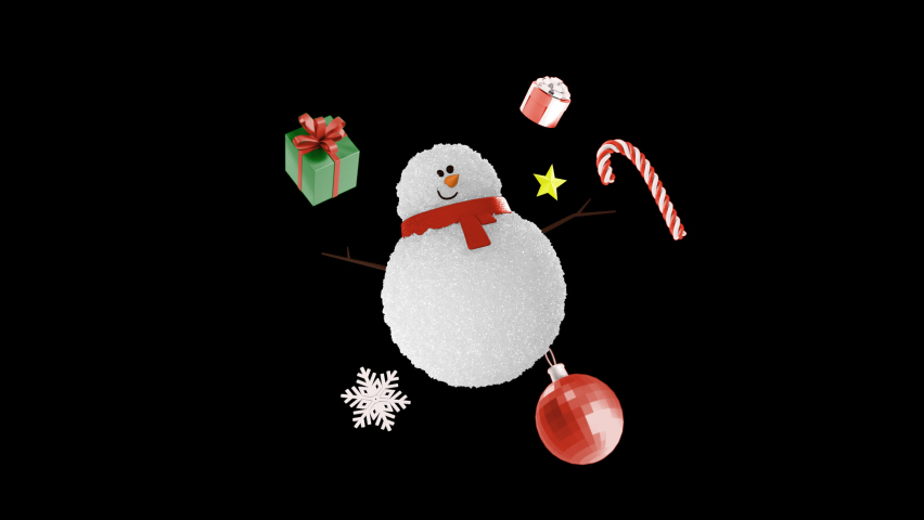 Snowman with Christmas Ornaments Animated Icon. Isolated on Transparent Background with Alpha Channel. 4K Ultra HD Apple ProRes 4444 Video Motion Graphic. - Powered by Shutterstock - Get 15% off with code: PIKWIZARD15