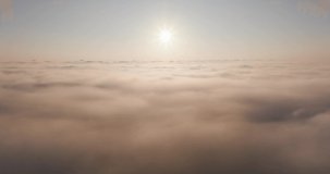 4K DCI Aerial view Cinematic scene Sea of fog Nature video landscape drone view over sea of fog texture background or clouds texture