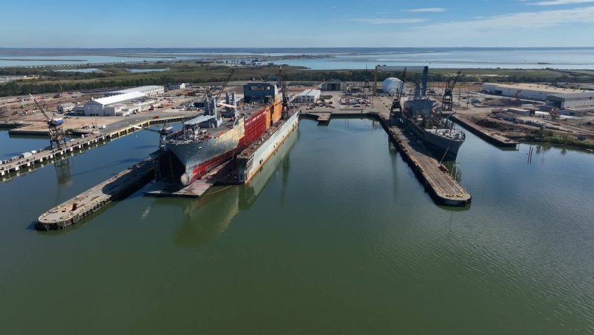Ships at dock in Mobile Alabama. Gulf coast deepwater saltwater access port.