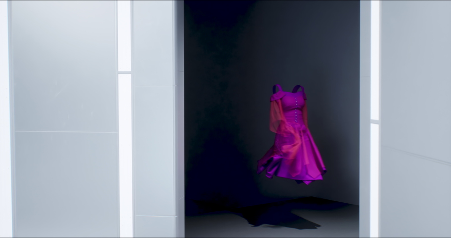3D Fashion Show: Invisible Virtual Model Walking by the Metaverse Podum. Fashionable Pink Dress. Meetings in Virtual Space, Artificial World. Concept of Gamification and Realization. 3D Illustration Royalty-Free Stock Footage #1097933593