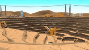 3 d illustration of construction tractors preparing the building foundation- 3d animated cartoon short video 