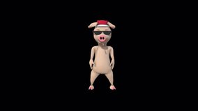 Cartoon Pig Dance Animation.1920X1080. 17 Second Long.Transparent Alpha video.