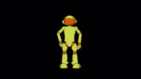Cartoon Robot Dance, Animation.Full HD 1920×1080. 16 Second Long.Transparent Alpha Video.