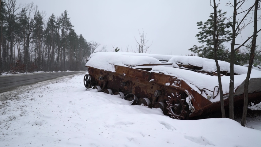 Ukraine in the war - destroyed russian military equipment in the snow