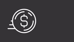 Animated slide coin white line icon. Fast money transfer. Banking technology. Seamless loop HD video with alpha channel on transparent background. Motion graphic design for night mode