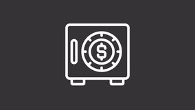 Animated safe box white line icon. Protection of financial assets. Banking service. Seamless loop HD video with alpha channel on transparent background. Motion graphic design for night mode