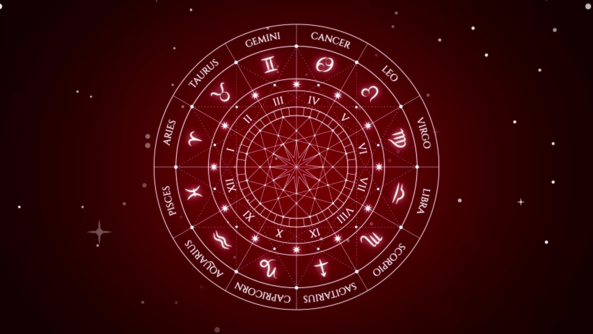 Zodiac Horoscope Astrological Signs On A Spinning Wheel. 12 Sign of Zodiac, Astrology - 4k Motion Graphics Video Royalty-Free Stock Footage #1097949543