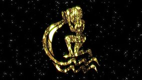 Aquarius horoscope 2023.Aquarius zodiac icon. Aquarius zodiac background video with gold pattern. Aquarius astrology icon.