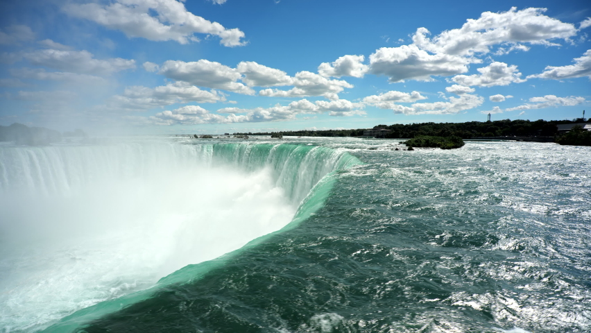 Water flows over the edge of the Horseshoe Falls on the Canadian side of Niagara Falls, Ontario