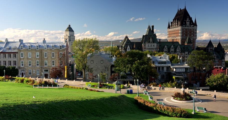 Old Quebec City downtown historic skyline view from the Plains of Abraham