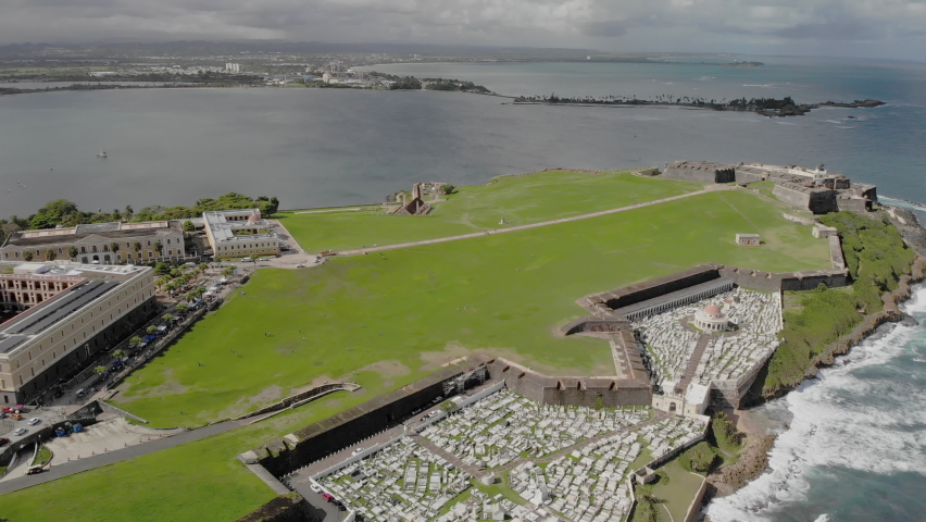 Aerial Of Cementerio Santa María Magdalena de Pazzi In Old San Juan Coast, Puerto Rico.