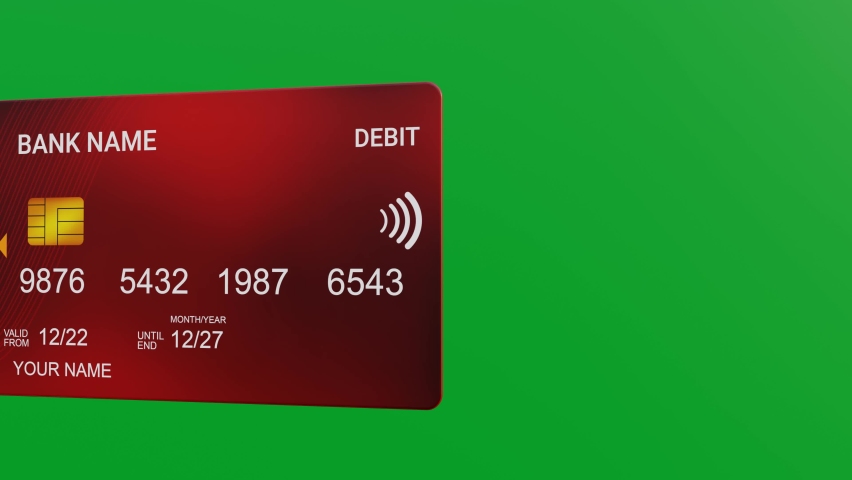 3D multiple DEBIT cards left side of green screen for keying, Spinning bank cards 4K animation, seamless visualization loop, online payments, transaction, global business, finances, mobile payments Royalty-Free Stock Footage #1097968683