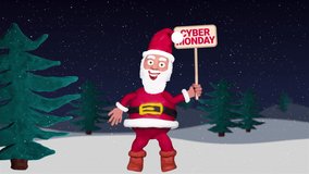 Seamless looping animation of a plasticine happy jumping Santa Claus with a Cyber Monday sign in a winter landscape including green screen and luma matte  - Powered by Shutterstock - Get 15% off with code: PIKWIZARD15