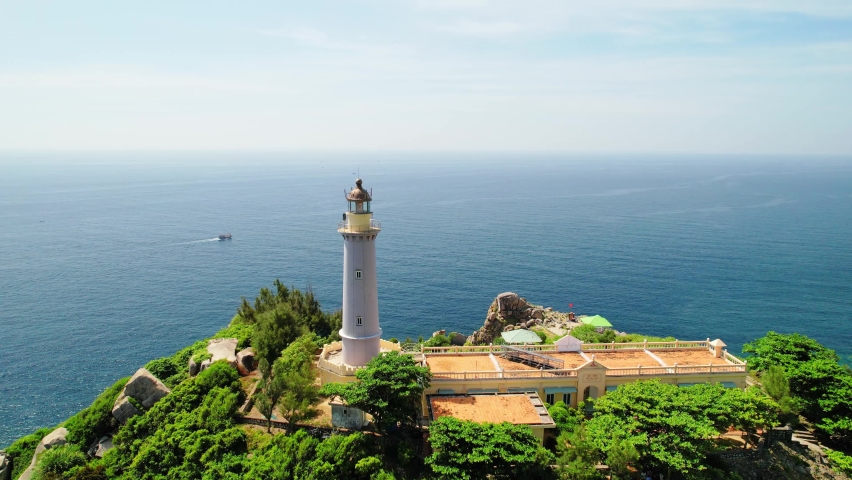 Aerial view Dai Lanh lighthouse, Phu Yen, Vietnam. This is the easternmost point on the mainland of Vietnam Royalty-Free Stock Footage #1097969551