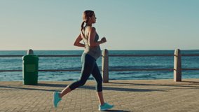 Pregnancy fitness, sea running and pregnant woman doing sport, workout and exercise outdoor. Pregnant, mother training and woman doing sports, cardio and athlete performance in the morning happy - Powered by Shutterstock - Get 15% off with code: PIKWIZARD15
