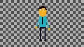 cartoon man character thinking transparent background. green screen video.  Emoticon stock video. 3d render. Seamless loopable. Isolated background. You can easily make it transparent in any editor.