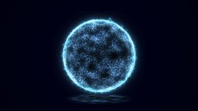 Abstract energy sphere round planet star futuristic cosmic blue beautiful glowing magic on black background. Abstract background. Video in high quality 4k, motion design