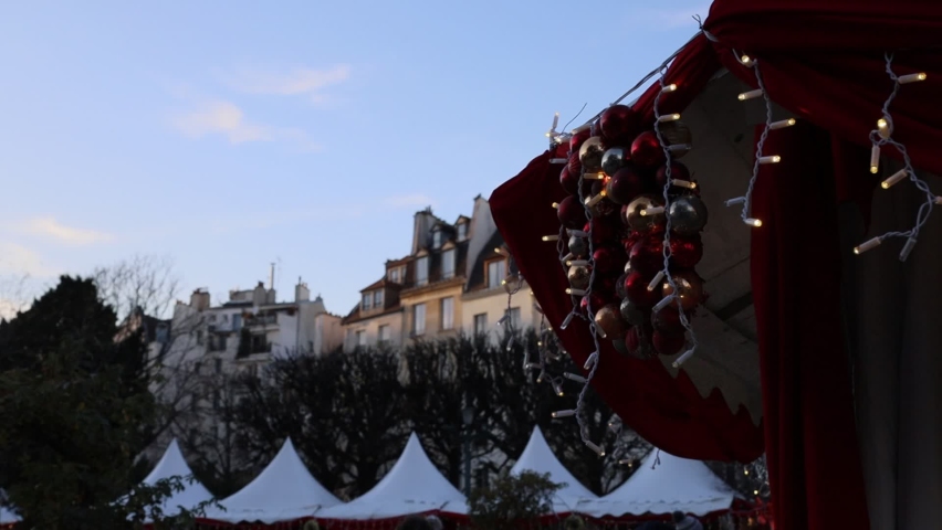 christmas market decoration , shiny crown and balls