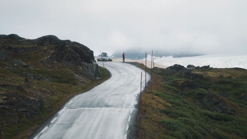 Sognefjellet mountain road in the rain