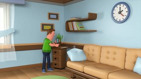 3d illustration of man getting finding the phone run out of charging - 3d animated cartoon short video 