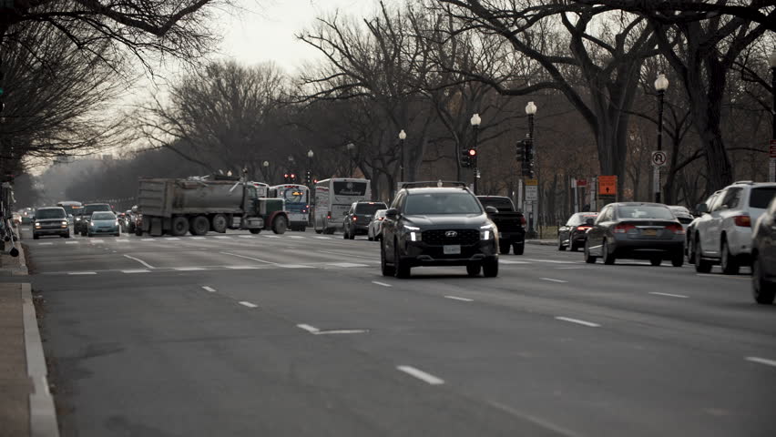Telephoto Shot of Constitution Avenue Traffic in Washington, D.C.