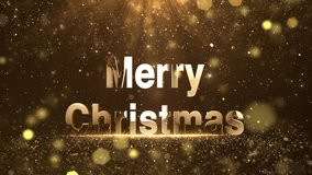 Merry Christmas glittering gold bright text. New Year' s Eve with glittering gold particles and snow. New year holiday Stock Video