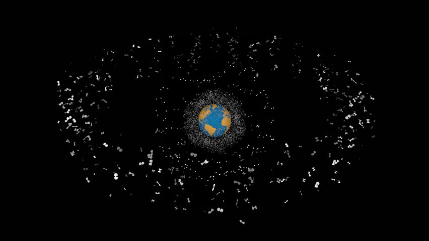 Satellites in low, medium and geosynchronous Earth orbit, Seamless loop. Royalty-Free Stock Footage #1097996505