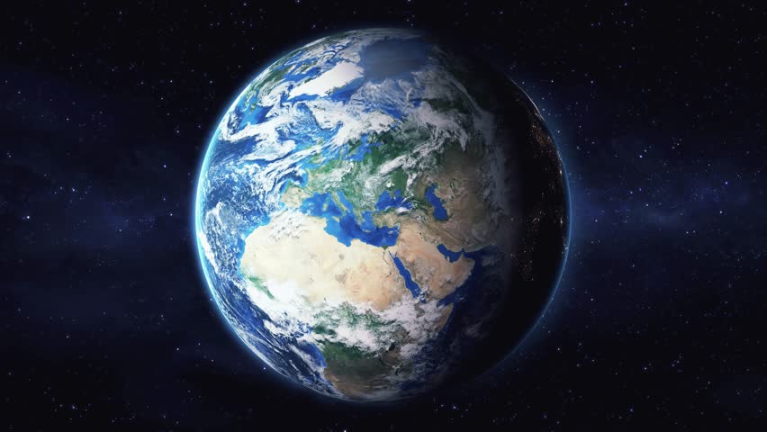 Earth zoom in from space to Palma, Spain in Cathedral of Mallorca. Followed by zoom out through clouds and atmosphere into space. Satellite view. Travel intro