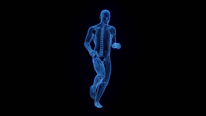 3D rendered medical animation of male anatomy - knee pain while jogging. plain black background Royalty-Free Stock Footage #1098002813