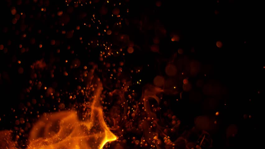 Super Slow Motion of Fire With Sparks Isolated on Black Background. Filmed on High Speed Cinema Camera, 
