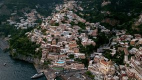 Positano, tourist destination on the Amalfi Coast, Italy. Aerial view of the famous tourist spot of the Amalfi Coast.
