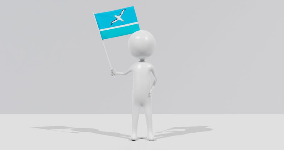 Flag of Midway Atol. 3D Character holding and waving flag 4K UHD 60FPS
