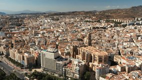 Views of the historic centre of Málaga that reaches the harbour to the south. City of Malaga in Andalusia region of Spain. Views of Catedral de la Encarnación de Málaga and old architecture.