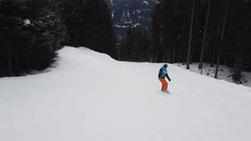 Snowboarder in Alps. Snowboarding at Mayrhofen and Hintertux.
