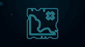 Glowing neon line Pirate treasure map icon isolated on black background. 4K Video motion graphic animation. - Powered by Shutterstock - Get 15% off with code: PIKWIZARD15