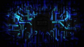 Energy flowing through the circuitry visualizing the digital operation of a computer.Good for technology,intro,screen saver,electronic computer website store. Blue circuit board background - Powered by Shutterstock - Get 15% off with code: PIKWIZARD15