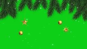 Christmas frame animation consisting of pine tree leaves on a green background. Christmas frame animation with key color.  Key color, Chroma key.
