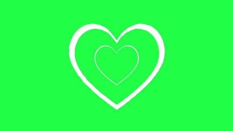 Hand Drawn intertwined heart animation on a green background. Cartoon Hand Drawn heart animation with key color. Women's day, Valentine's Day, and Wedding day heart animation. Key color, Chroma key. - Βίντεο στοκ