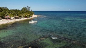 Caribbean coastline drone video, Playa del Carmen beach Xcalacoco, Riviera Maya tourist attraction, 