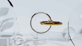 Seamless loop animation of two gold wedding rings, alpha channel, Golden and silver wedding rings decorated with precious stones connected like chain links, engagement ring with a diamond, 3d render - Powered by Shutterstock - Get 15% off with code: PIKWIZARD15