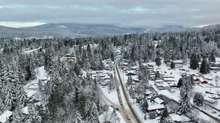 Bellingham Washington Winter Snow Storm Nasty Cold Weather Aerial Overhead Lakeway Drive Road and Electric Ave