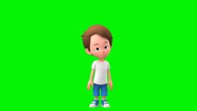Cute little boy dancing and happy. 3D animated kid showing dance moves.