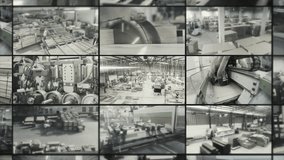 Furniture production multiscreen video. Modern woodworking factory. Woodworking factory collage