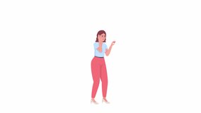 Animated nervous female character. Recall about periods. Full body flat person on white background with alpha channel transparency. Colorful cartoon style HD video footage for animation