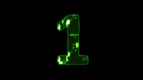 number 1 - cybernetic matrix style green dichroic alphabet, isolated - loop video