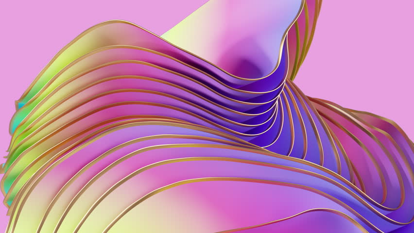 modern 3d animation, abstract fashion background with waving layers of colorful elastic textile, flexible colorful ruffles, fluttering drapery folds and curves, pastel gradient. Animated wallpaper Royalty-Free Stock Footage #1098067679