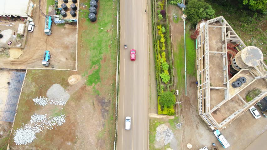 Suburban village of Loitokitok Kenya slopes of Mount Kilimanjaro. Bird view of the drone over the small town of Loitokitok Kenya village town,