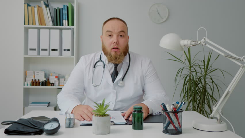 POV portrait of professional doctor making reviw on new drug released on market. Chemist adertising medicine online. | Shutterstock HD Video #1098075695